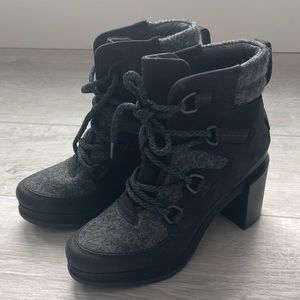SOREL block heal lace up bootie